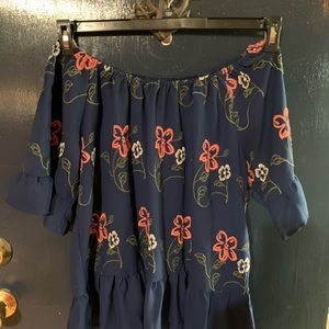 Navy flutter sleeve shirt